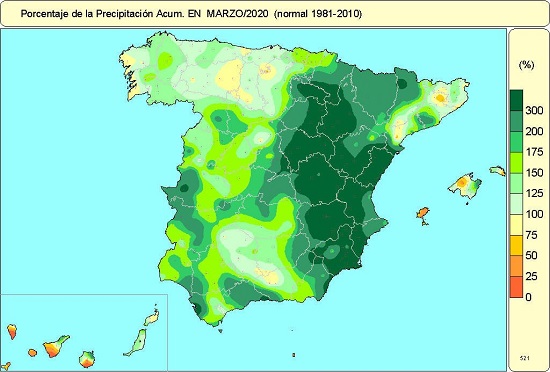 Las precipitaciones de marzo de 2020 en España casi duplican los valores  normales del mes | iAgua