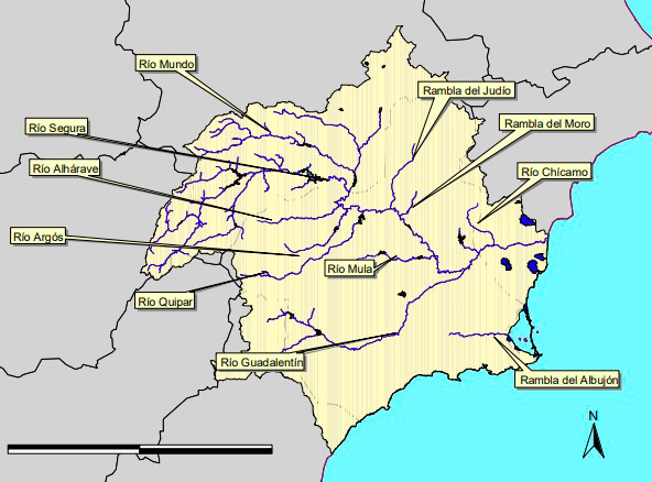Principales cauces en la demarcación del Segura (Fuente: CHS).