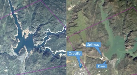 Imágenes satelitales observar fallo presa Oroville