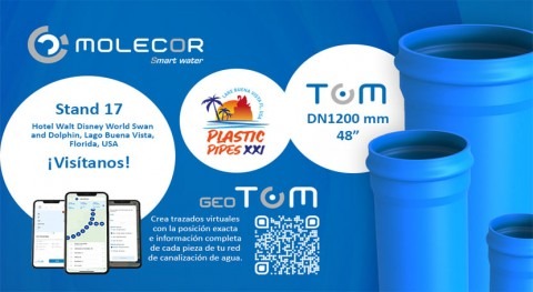 Molecor presentará novedades Plastic Pipes XXI: tubería TOM® DN1200 mm y app geoTOM®