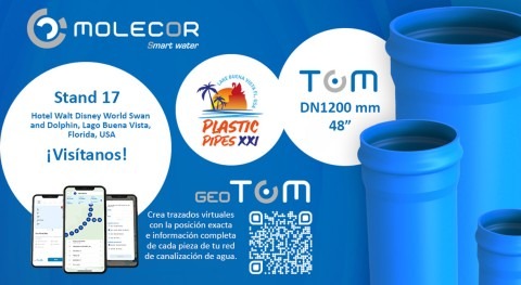Molecor presentará novedades Plastic Pipes XXI: tubería TOM® DN1200 mm y app geoTOM®