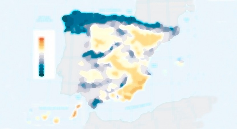 mapa lluvia España: país franjas